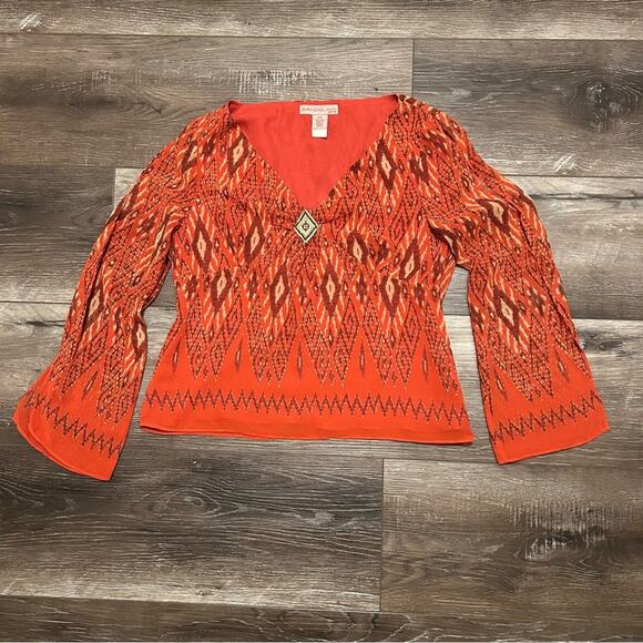 Bandolino Red Flowy Boho Patterned Blouse Size 12P - Picture 4 of 9